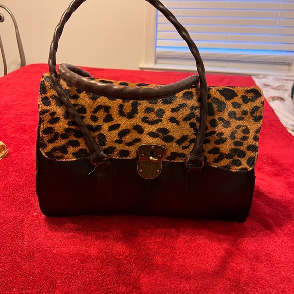 Patricia Nash Brown leather Cheetah print horse hair bag - Picture 3 of 12